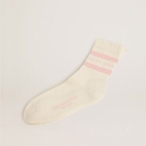 Golden Goose Distressed-finish white socks with baby-pink logo and stripes